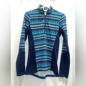 Kerrits Blue Fair Isle Nordic Printed Half Zip Tech Long Sleeve Top